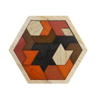 Dřevěný šestiúhelníkový tangram - Retro geometrie