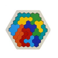 Dřevěný šestiúhelníkový tangram - Barevný
