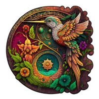 Kulaté dřevěné puzzle - Ptáček s květinami, A5