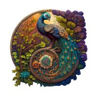 Kulaté dřevěné puzzle - Páv, A3