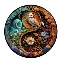 Kulaté dřevěné puzzle - Yin Yang sova, A5