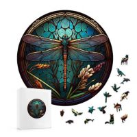 Kulaté dřevěné puzzle - Vážka, A3