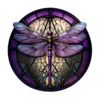 Kulaté dřevěné puzzle - Fialová vážka, A3