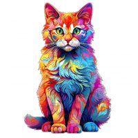 Dřevěné puzzle - Svítivě barevná kočka, A5