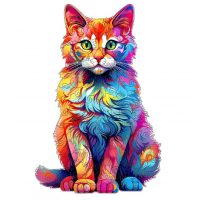 Dřevěné puzzle - Svítivě barevná kočka, A3