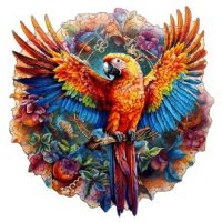 Kulaté dřevěné puzzle - Papoušek, A4