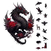 Dřevěné puzzle - Černo červený drak, A3