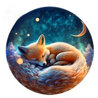Kulaté dřevěné puzzle - Spící liška, A3