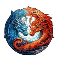 Kulaté dřevěné puzzle - Draci, A3