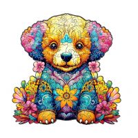 Dřevěné puzzle - Barevný malý pejsek, A3