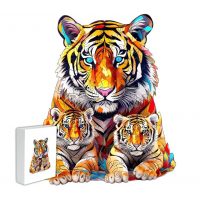 Dřevěné puzzle - Tygřice s malými tygříky, A4