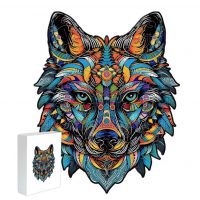 Dřevěné puzzle - Barevný vlk, A4