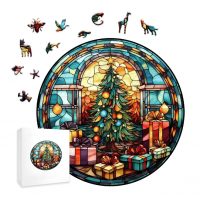 Kulaté dřevěné puzzle - Vánoční stromeček, A5