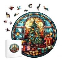 Kulaté dřevěné puzzle - Vánoční stromeček, A4