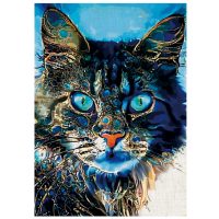 Klasické dřevěné puzzle - Tmavě barevná kočka, A4