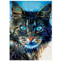 Klasické dřevěné puzzle - Tmavě barevná kočka, A3
