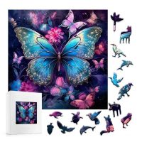 Klasické dřevěné puzzle - Tyrkysový motýl, A3