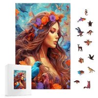 Klasické dřevěné puzzle - Květinová paní, A3
