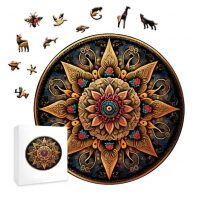 Kulaté dřevěné puzzle - Barevná květina, A4