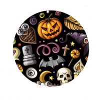 Kulaté dřevěné puzzle - Halloween, lebka A3
