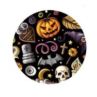 Kulaté dřevěné puzzle - Halloween, lebka A4