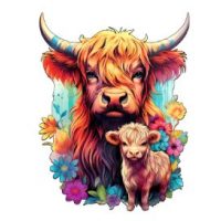 Dřevěné puzzle - Býk s mládětem, A4