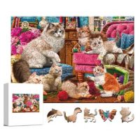 Klasické dřevěné puzzle - Domácí kočky, A3