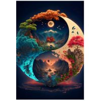 Diamantové malování s diamanty ve tvaru čtverce - Yin Yang 2, 40 x 30