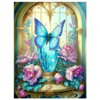 Diamantové malování s diamanty ve tvaru čtverce - Tyrkysový motýl, 30 x 40