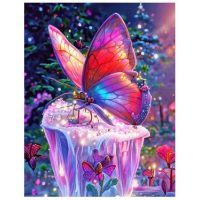 Diamantové malování s diamanty ve tvaru čtverce - Červený motýl, 60 x 50