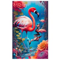 Diamantové malování s kulatými diamanty - Plameňák, 40 x 30
