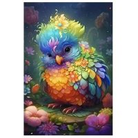 Diamantové malování s diamanty ve tvaru čtverce - Barevný ptáček, 40 x 50