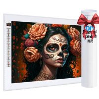 Diamantové malování s kulatými diamanty - Halloween květinová dáma, 50 x 70