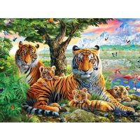 Diamantové malování s kulatými diamanty - Tygří rodina, 50 x 70
