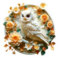 Kulaté dřevěné puzzle - Bílá sova s květinami, A5