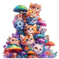Dřevěné puzzle - Kočky s houbami, A5