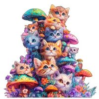 Dřevěné puzzle - Kočky s houbami, A3