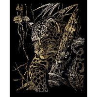 Zlatý škrabací obrázek - Leopard na stromě
