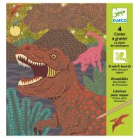 DJECO Škrabací obrázky - Dinosauři, 4 kusy