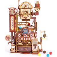 ROBOTIME Rokr 3D dřevěné puzzle - Kuličková dráha, Továrna na čokoládu s LED světly, 420 dílků