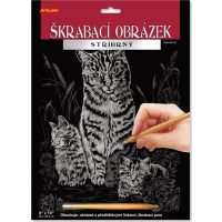 ARTLOVER Škrabací obrázek stříbrný - Kočka s koťaty, 20 x 25 cm