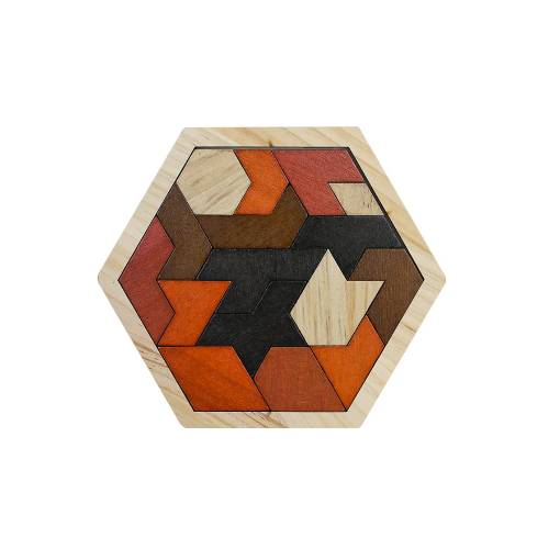 Foto - Dřevěný šestiúhelníkový tangram - Retro geometrie