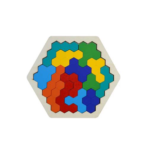 Foto - Dřevěný šestiúhelníkový tangram - Barevný