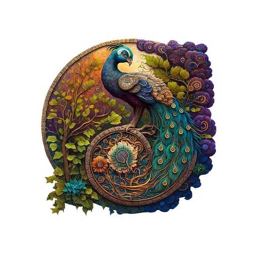 Foto - Kulaté dřevěné puzzle - Páv, A4