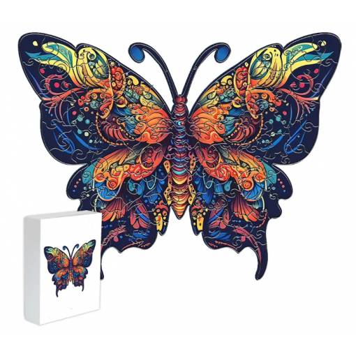 Foto - Dřevěné puzzle - Barevný motýl, A5