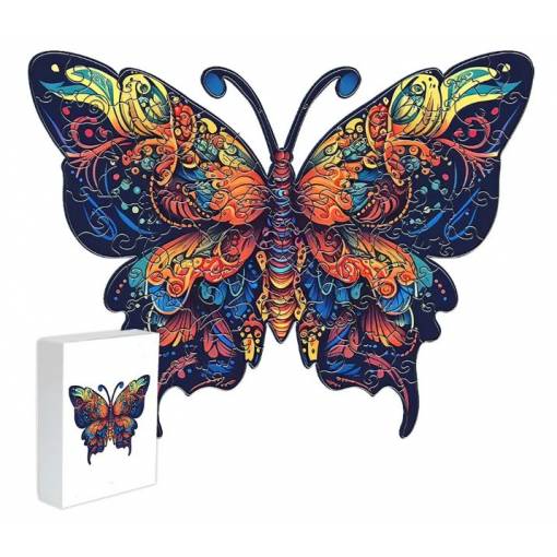 Foto - Dřevěné puzzle - Barevný motýl, A4