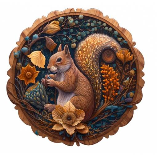Foto - Kulaté dřevěné puzzle - Veverka, A5
