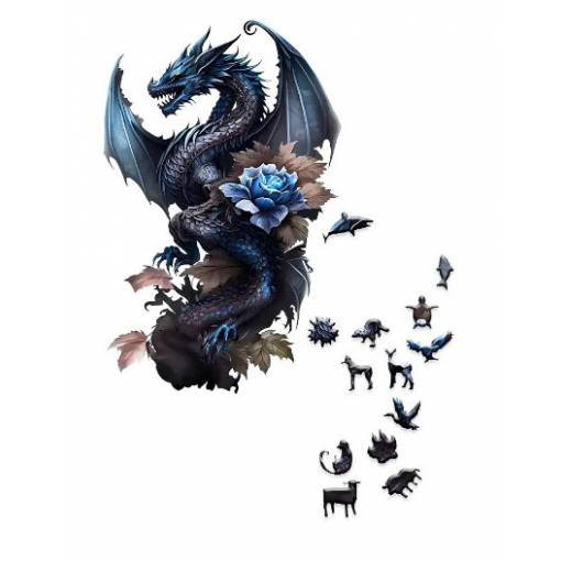 Foto - Dřevěné puzzle - Černo modrý drak, A3