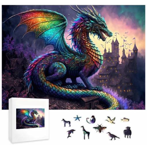 Foto - Klasické dřevěné puzzle - Duhový drak, A4