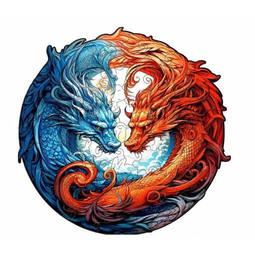 Foto - Kulaté dřevěné puzzle - Draci, A5